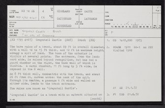 Greystell Castle, ND14SE 4, Ordnance Survey index card, page number 1, Recto