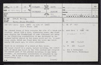 Westerdale, Dale House, ND15SW 16, Ordnance Survey index card, page number 1, Recto