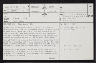 Carn Liath, ND15SW 25, Ordnance Survey index card, page number 1, Recto