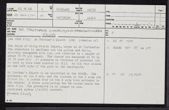 St. Trothans Church, Old Parish Church, ND16NE 4, Ordnance Survey index card, page number 1, Recto