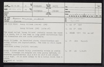 Murkle, Rossy Hillock, ND16NE 6, Ordnance Survey index card, page number 1, Recto