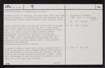 Thurso, Burnside, Scrabster Castle, ND16NW 3, Ordnance Survey index card, page number 2, Verso