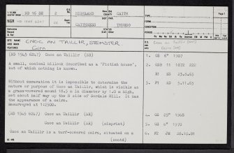 Cnoc An Taillir, Stemster, ND16SE 2, Ordnance Survey index card, page number 1, Recto