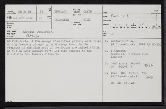 Lower Achairn, ND24NE 13, Ordnance Survey index card, page number 1, Recto