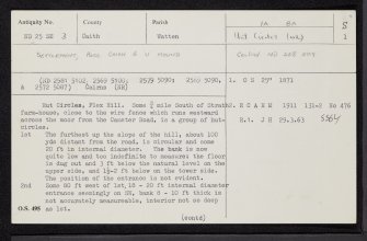 Flex Hill, ND25SE 3, Ordnance Survey index card, page number 1, Recto