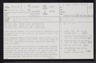 Clow Chapel, ND25SW 3, Ordnance Survey index card, page number 1, Recto