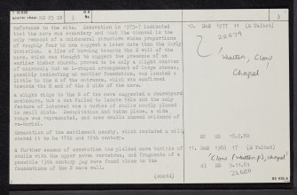 Clow Chapel, ND25SW 3, Ordnance Survey index card, page number 3, Recto