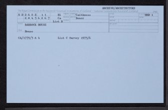 Barrock House, ND26SE 11, Ordnance Survey index card, Recto