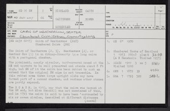 Seater, Cairn Of Heathercow, ND26SW 2, Ordnance Survey index card, page number 1, Recto