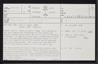 Kirk O'Banks, ND27SE 6, Ordnance Survey index card, page number 1, Recto