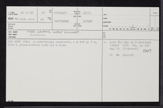 West Dunnet, The Cairns, ND27SW 20, Ordnance Survey index card, page number 1, Recto