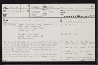 Castle Of Old Wick, ND34NE 2, Ordnance Survey index card, page number 1, Recto