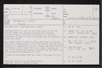 Hempriggs House, ND34NE 7, Ordnance Survey index card, page number 1, Recto