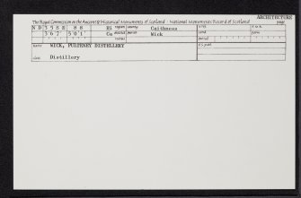 Wick,  Pulteneytown, Huddart Street, Pulteney Distillery, ND35SE 88, Ordnance Survey index card, Recto