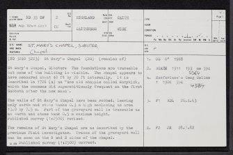 St.Mary's Chapel, Sibster, ND35SW 2, Ordnance Survey index card, page number 1, Recto