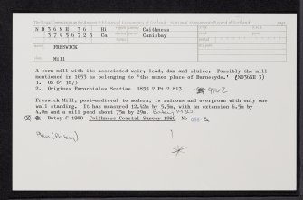 Freswick, ND36NE 36, Ordnance Survey index card, Recto