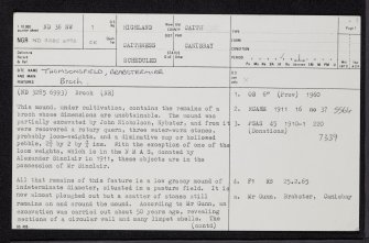 Brabstermire, Thomsonsfield, ND36NW 1, Ordnance Survey index card, page number 1, Recto