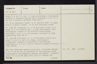 Kirk Stones, ND36SW 6, Ordnance Survey index card, page number 6, Verso