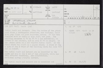 Stroma, Uppertown, Dovecot And Burial Vault, ND37NE 6, Ordnance Survey index card, page number 1, Recto