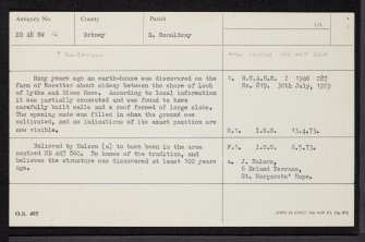 South Ronaldsay, Mossetter, ND48NW 16, Ordnance Survey index card, Recto