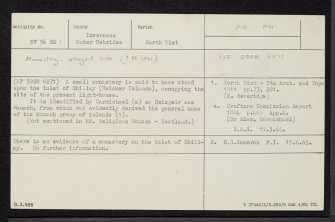 Monach Islands, Shillay, Monastery, NF56SE 1, Ordnance Survey index card, Recto