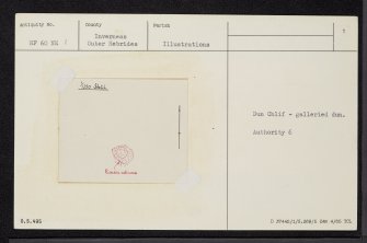 Barra, Dun Chlif, NF60NE 1, Ordnance Survey index card, page number 1, Recto