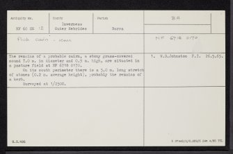 Barra, Borve, NF60SE 12, Ordnance Survey index card, Recto