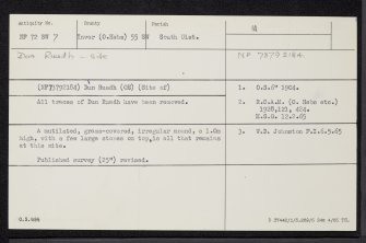 South Uist, Daliburgh, Dun Ruadh, NF72SW 7, Ordnance Survey index card, Recto