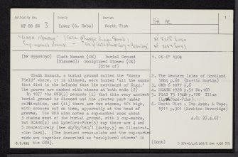 Boreray, Cladh Manach, NF88SE 3, Ordnance Survey index card, page number 1, Recto