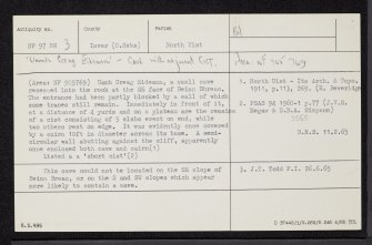 North Uist, Beinn Bhreac, Uamh Creag Eideann, NF97NW 3, Ordnance Survey index card, Recto