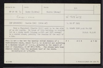 Ensay, Cnoc A' Chaisteal, NF98NE 2, Ordnance Survey index card, Recto