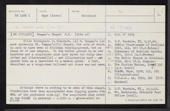 Skye, Glasvin, Glen Dale, St Comgan's Chapel, NG14NE 1, Ordnance Survey index card, page number 1, Recto