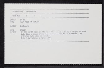 Skye, Allt Mios An Airigh, NG15SE 16, Ordnance Survey index card, Recto