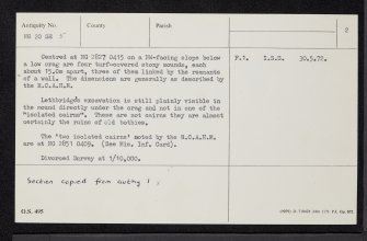 Sanday, An T-Oban, 'Cairns', NG20SE 5, Ordnance Survey index card, page number 2, Verso
