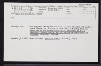 Sanday, Creag Nam Faoileann, 'Viking Burial', NG20SE 9, Ordnance Survey index card, Recto
