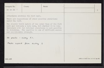 Canna, Dun Channa, NG20SW 1, Ordnance Survey index card, page number 2, Verso