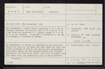 Skye, Dun Borrafiach, NG26SW 2, Ordnance Survey index card, Recto