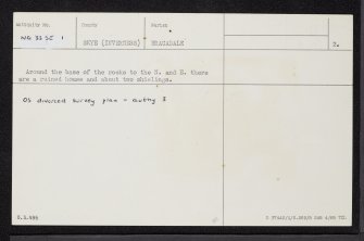 Skye, Dun Merkadale, NG33SE 1, Ordnance Survey index card, page number 2, Verso