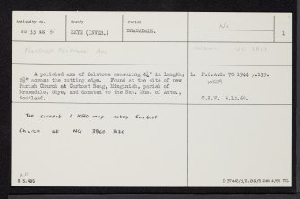 Skye, Carbost Parish Church, NG33SE 5, Ordnance Survey index card, page number 1, Recto