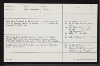 Skye, Glen Ose, NG34SW 3, Ordnance Survey index card, Recto