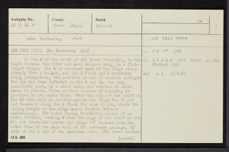 Skye, Dun Santavaig, NG35NE 11, Ordnance Survey index card, page number 1, Recto