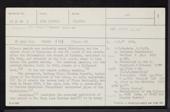 Skye, Kilmuir Church, Clachan, NG37SE 1, Ordnance Survey index card, page number 1, Recto