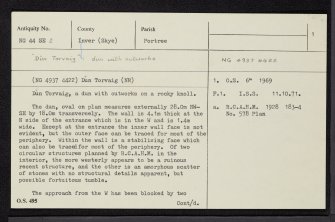 Skye, Dun Torvaig, NG44SE 2, Ordnance Survey index card, page number 1, Recto