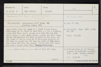 Skye, Sornaichean Coir' Fhinn, Eyre, NG45SW 4, Ordnance Survey index card, page number 1, Recto