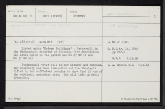 Skye, Garafad, Steinscholl Mill, NG46NE 11, Ordnance Survey index card, page number 1, Recto