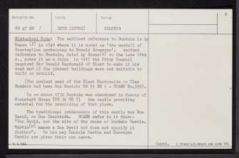 Skye, Duntulm Castle, NG47SW 1, Ordnance Survey index card, page number 3, Recto