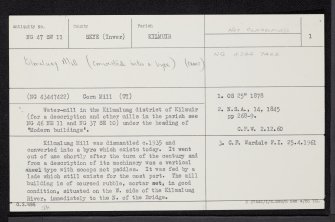 Kilmaluag Mill, Skye, NG47SW 11, Ordnance Survey index card, page number 1, Recto