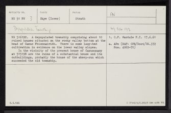 Camasunary, Skye, NG51NW 3, Ordnance Survey index card, Recto