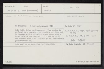 Skye, Kilbride, Tobar Na H-Annait, NG52SE 5, Ordnance Survey index card, Recto