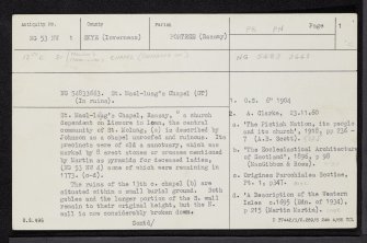 Skye, Raasay, St Maol-Luag's Chapel, NG53NW 1, Ordnance Survey index card, page number 1, Recto